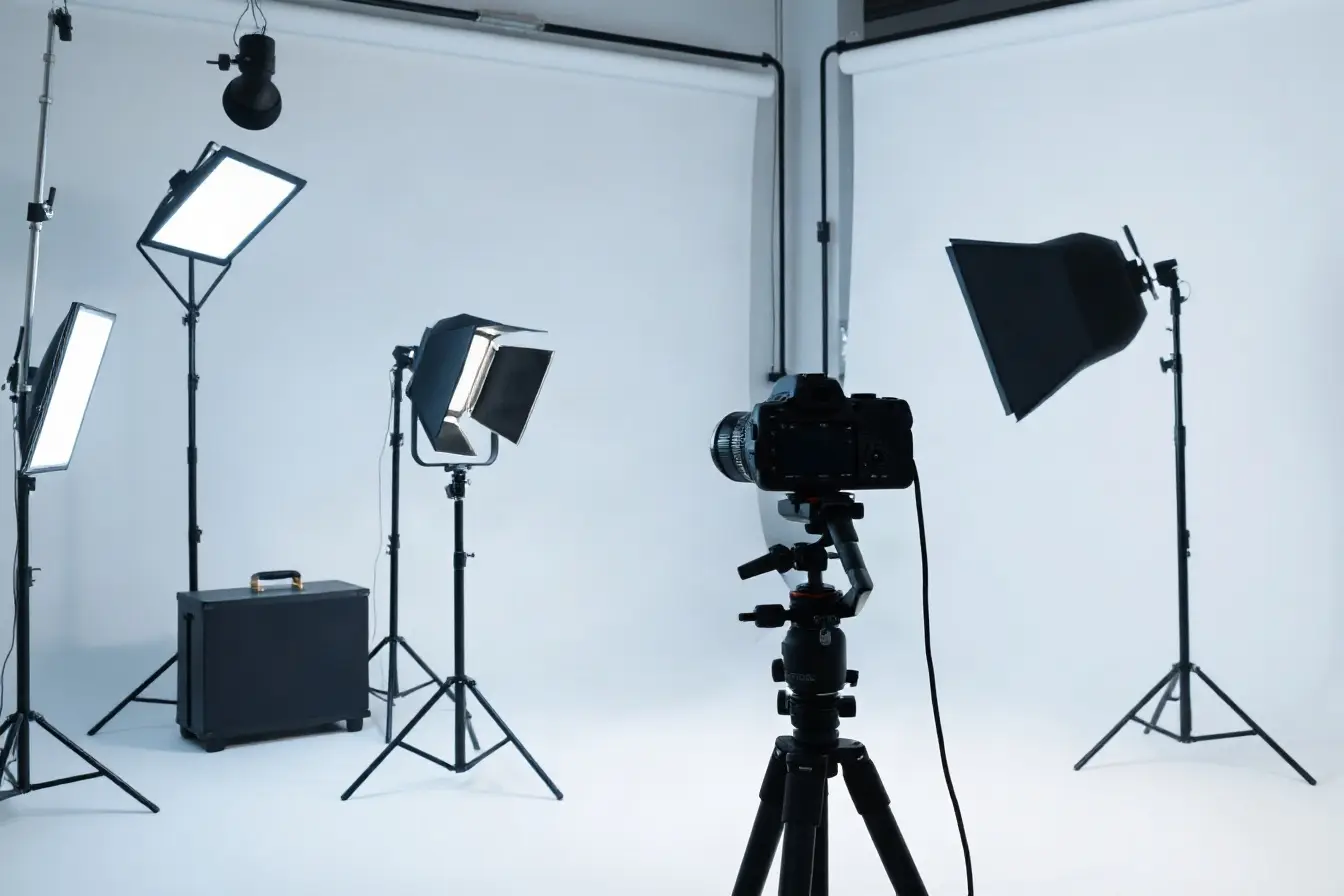 Lighting setup for a product video in a bright studio