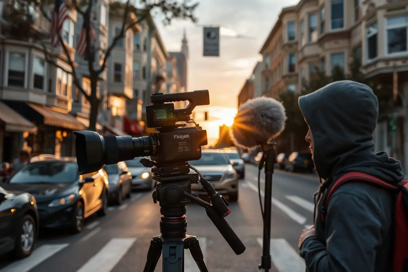 Video production taking place on a San Francisco street